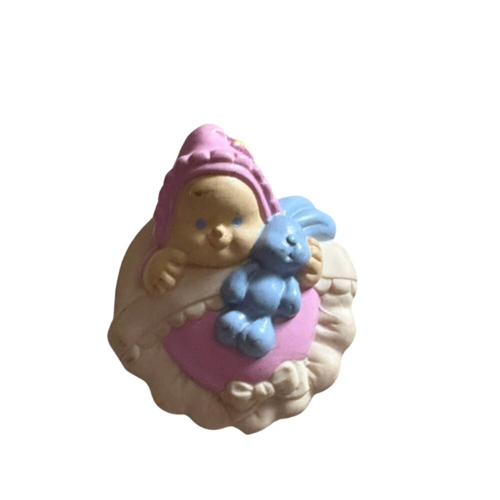 Fisher Price Little People 1997 Baby Girl Rabbit in Bassinet